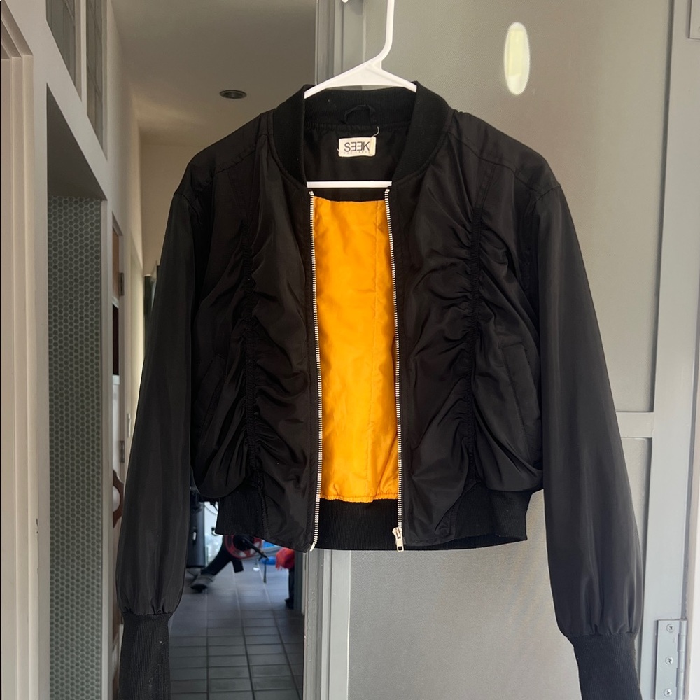 S3EK Black Bomber Jacket with Vibrant Orange Lining